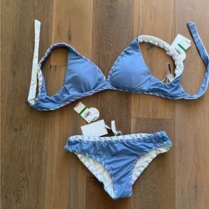 Becca periwinkle and reversible white Triangle Bikini with Pastel Braid Trim